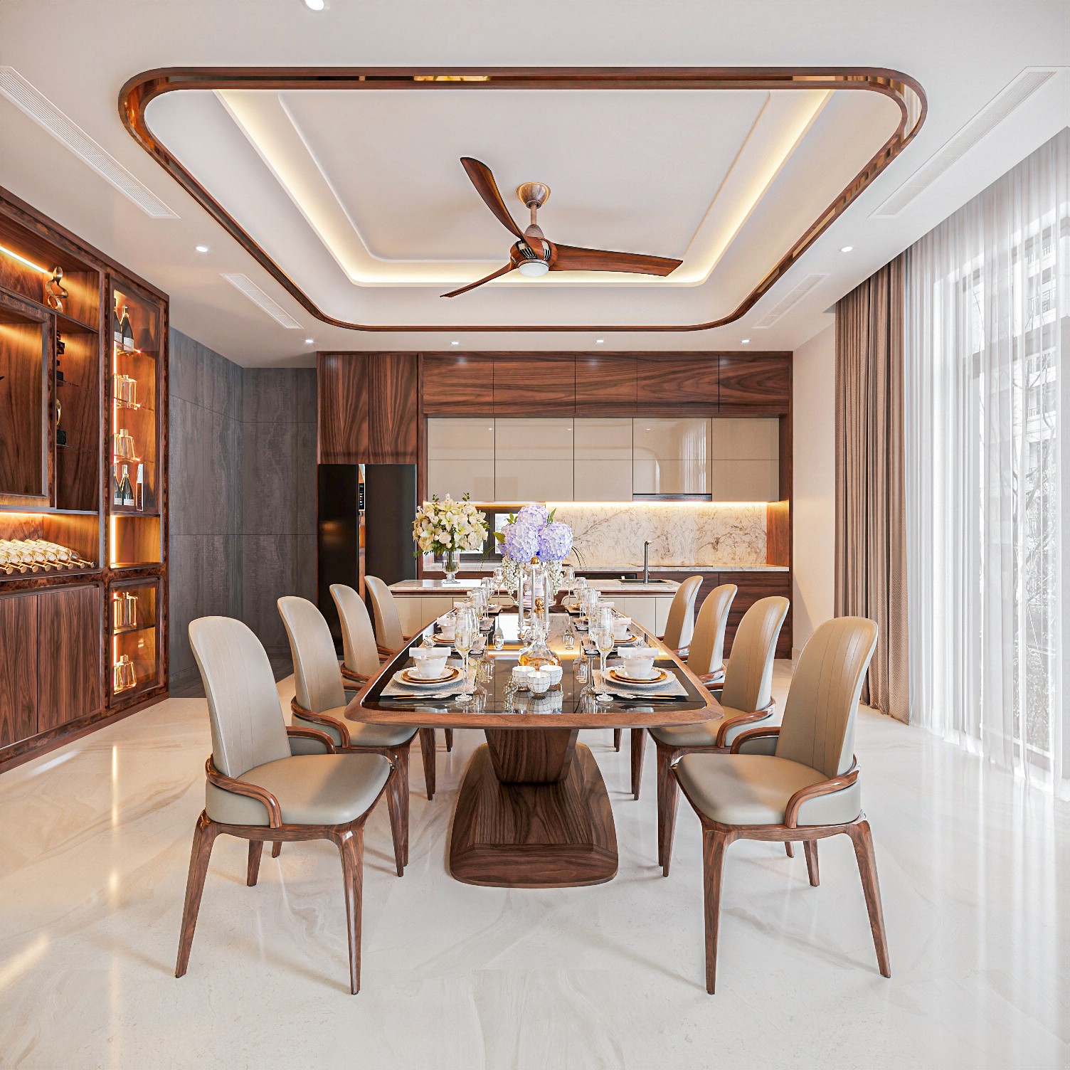 Bàn ăn gỗ óc chó đẹp với thiết kế sang trọng và hiện đại