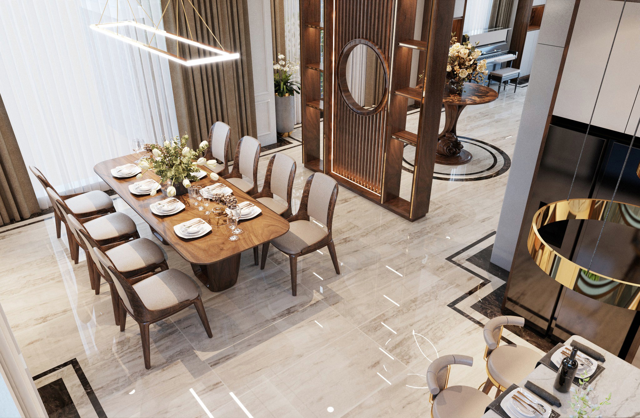 Bàn ăn gỗ óc chó 8 ghế cao cấp