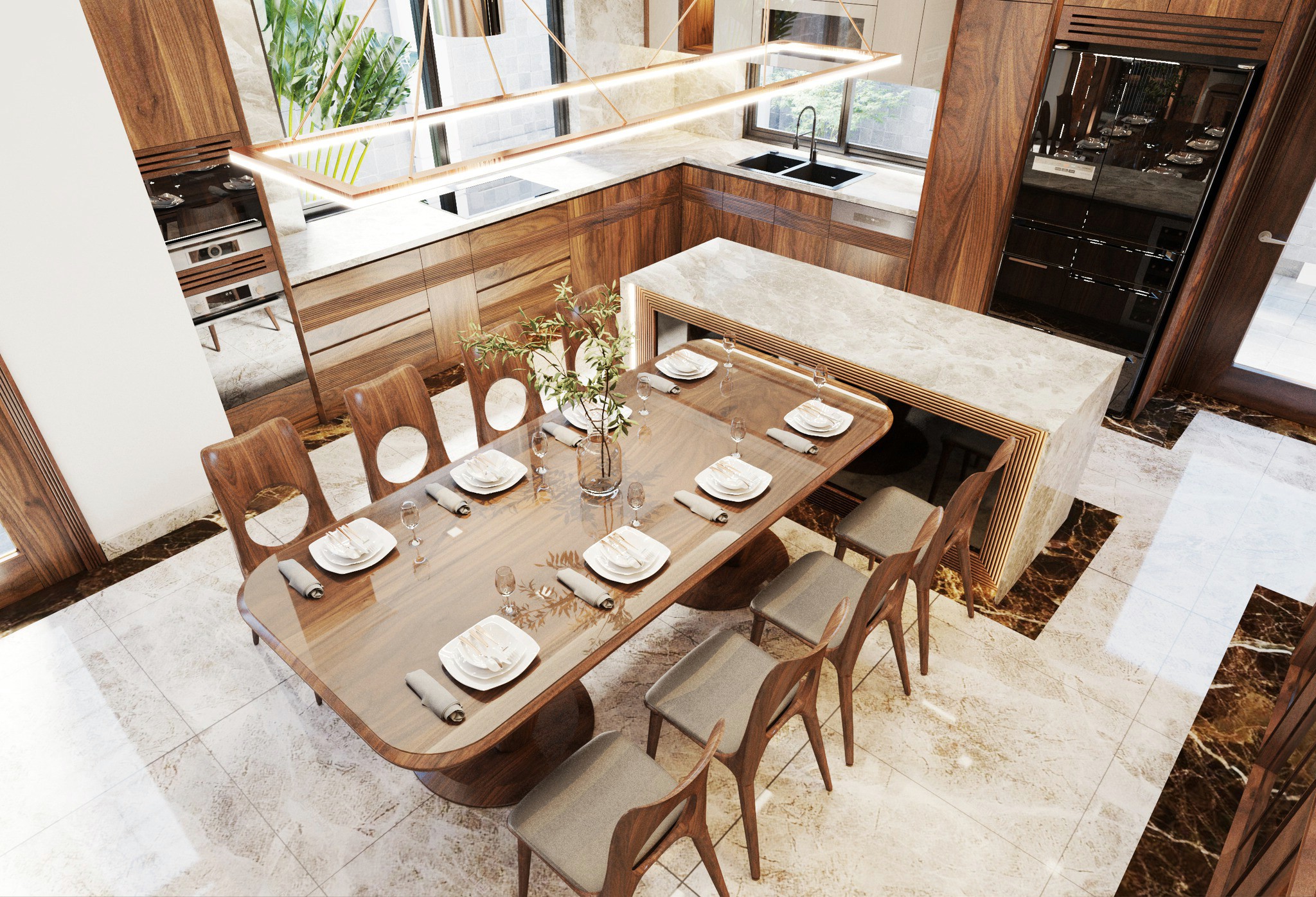 Bàn ghế gỗ óc chó cao cấp sang trọng hiện đại