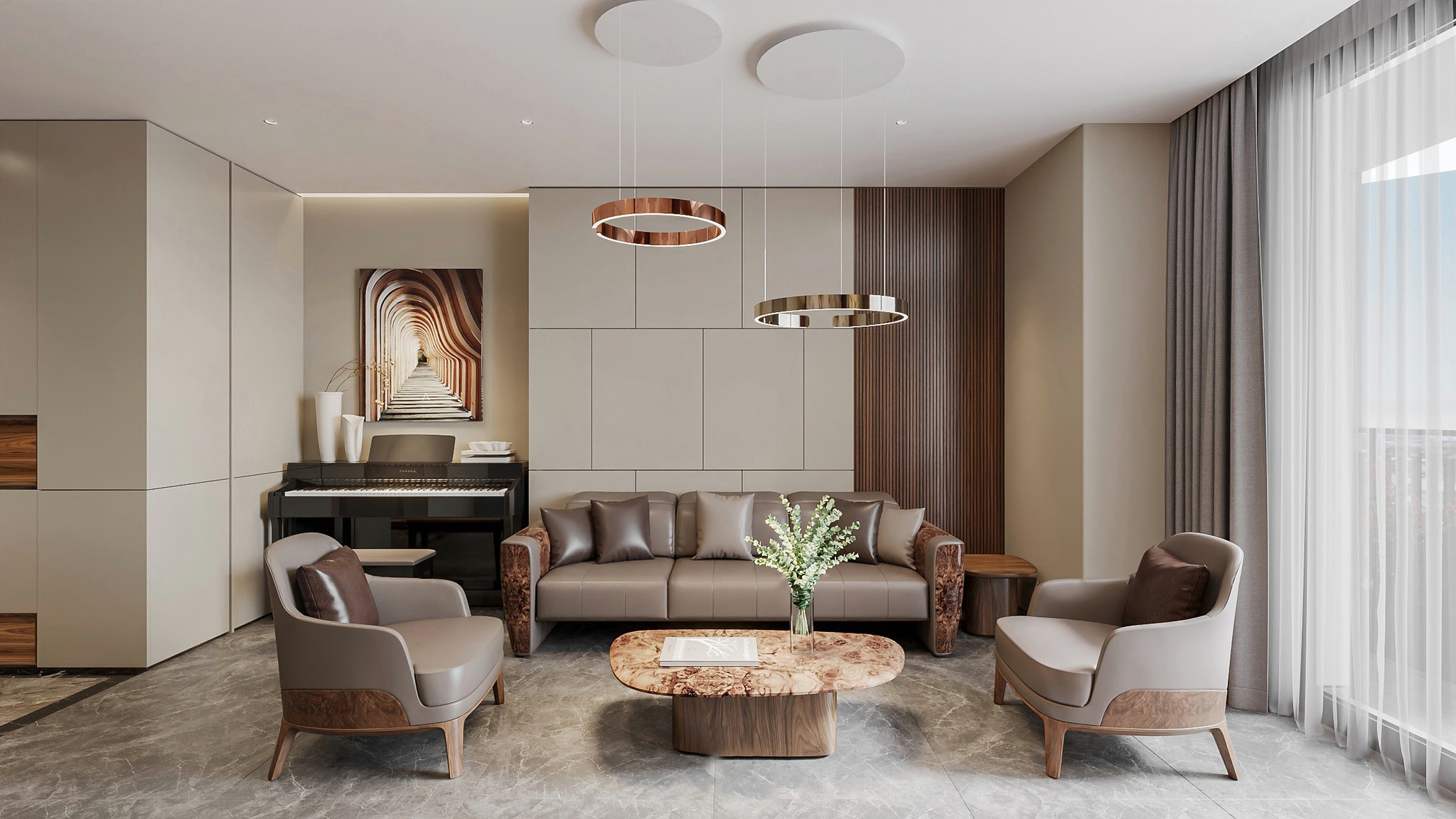 Bàn ghế phòng khách đơn giản hiện đại bằng gỗ tự nhiên sang trọng