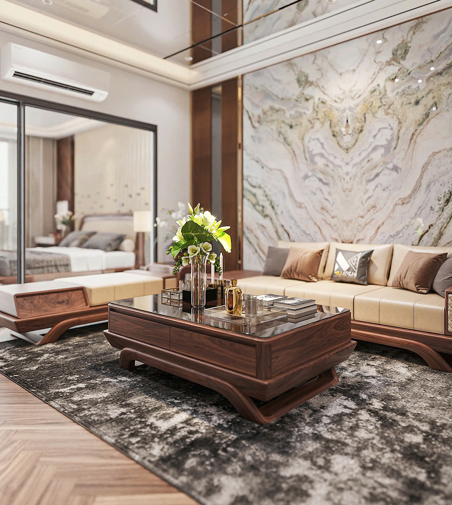 Bàn trà gỗ óc chó đẹp hiện đại và tinh tế cho phòng khách