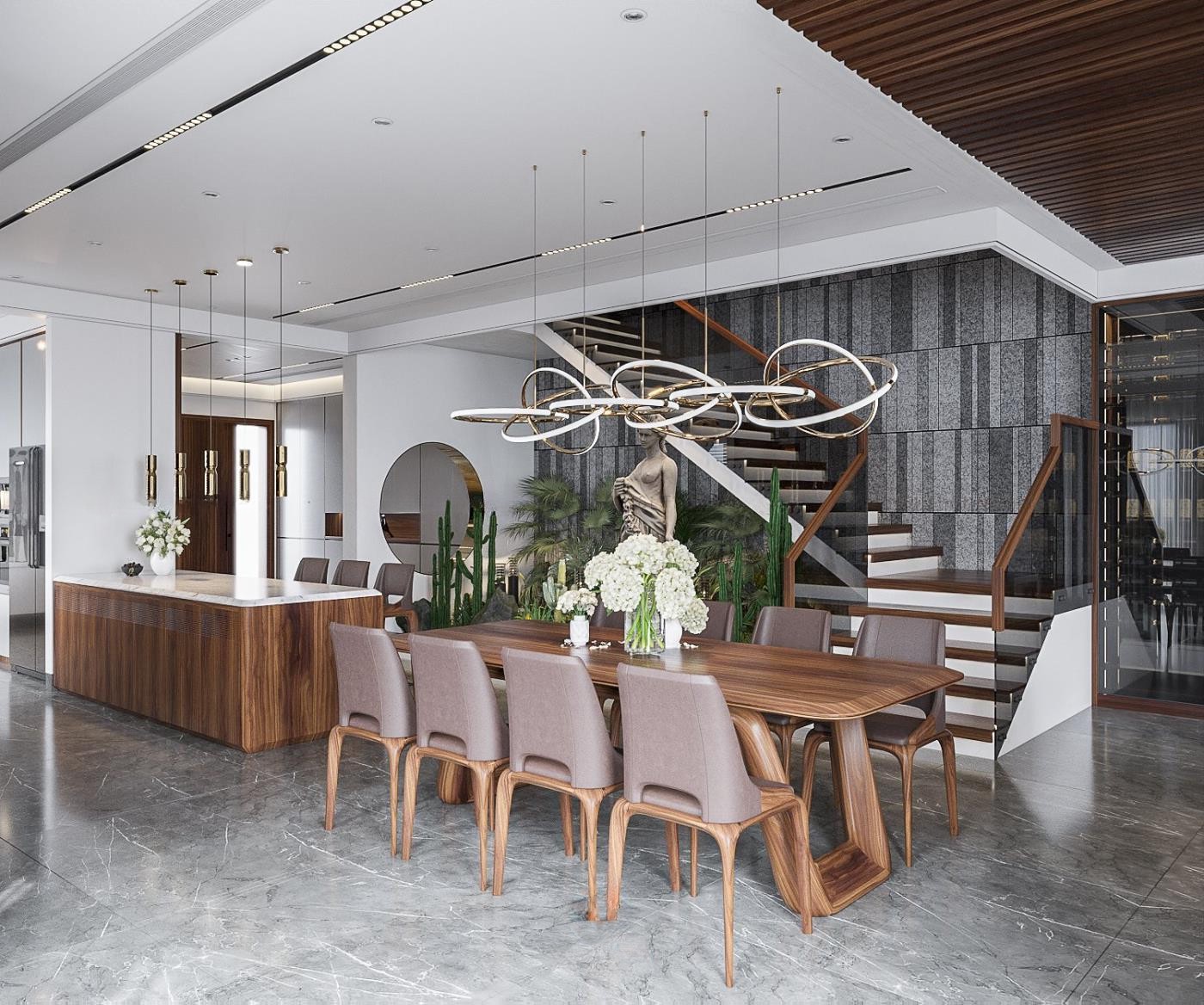 Bộ bàn ăn gỗ óc chó sang trọng hiện đại