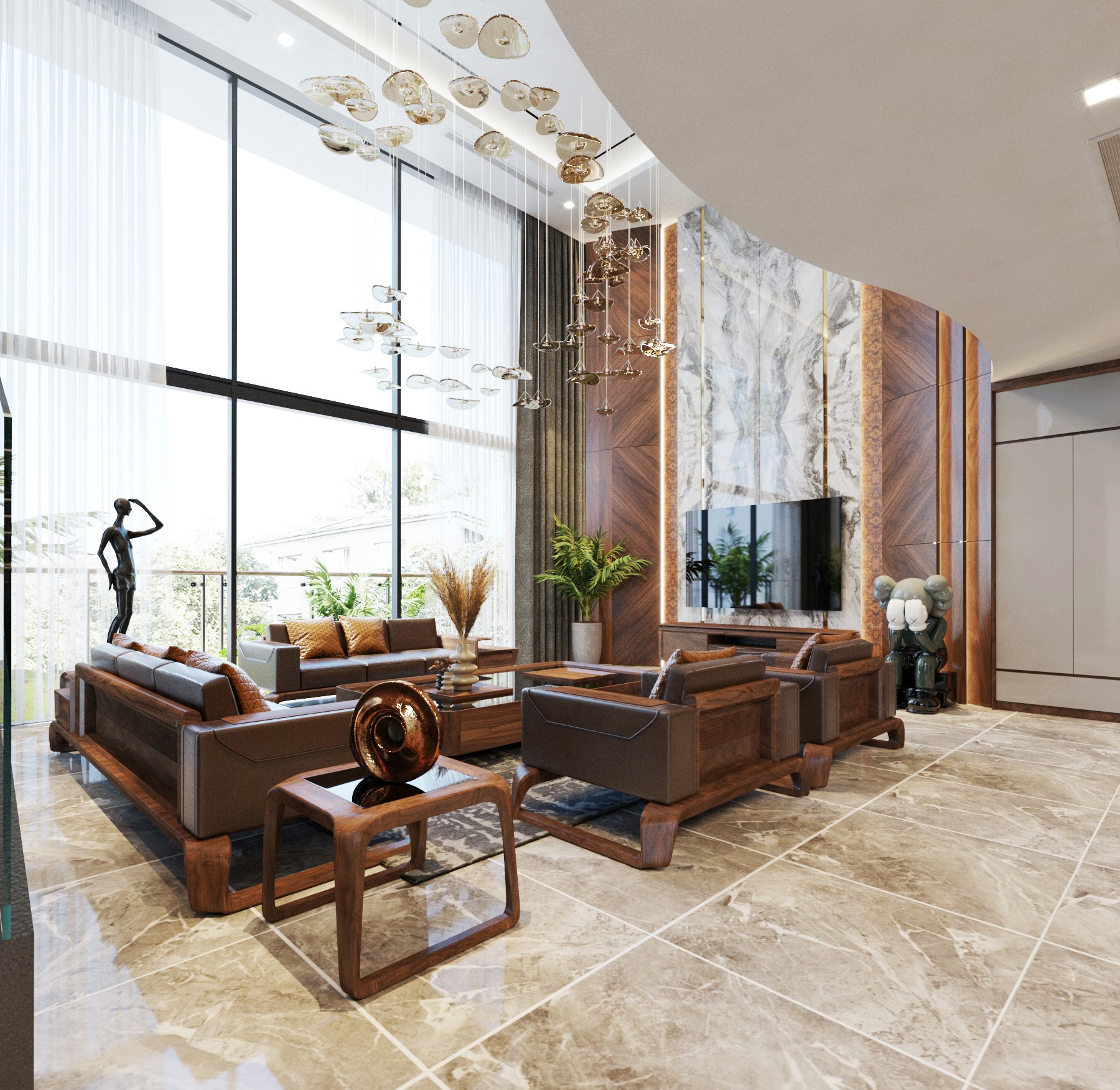 Bộ bàn ghế gỗ óc chó sang trọng cho phòng khách rộng