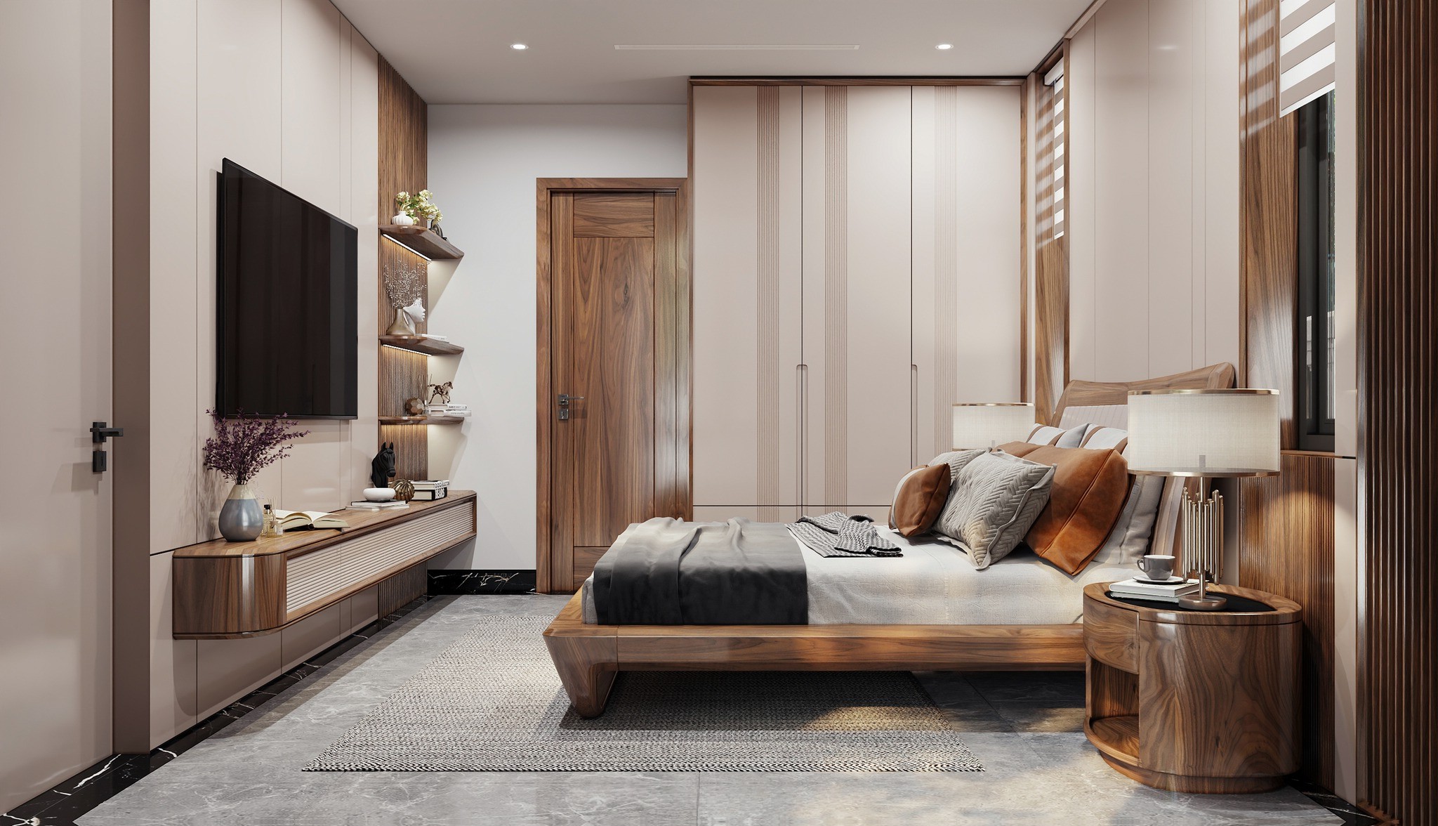 Bộ phòng ngủ gỗ óc chó sang trọng, hiện đại