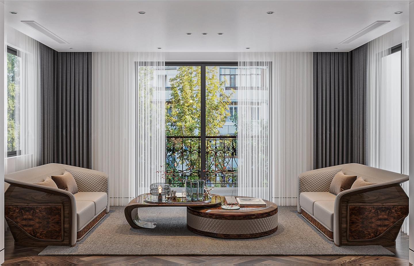 Ghế sofa gỗ óc chó nhỏ gọn cho phòng khách hiện đại