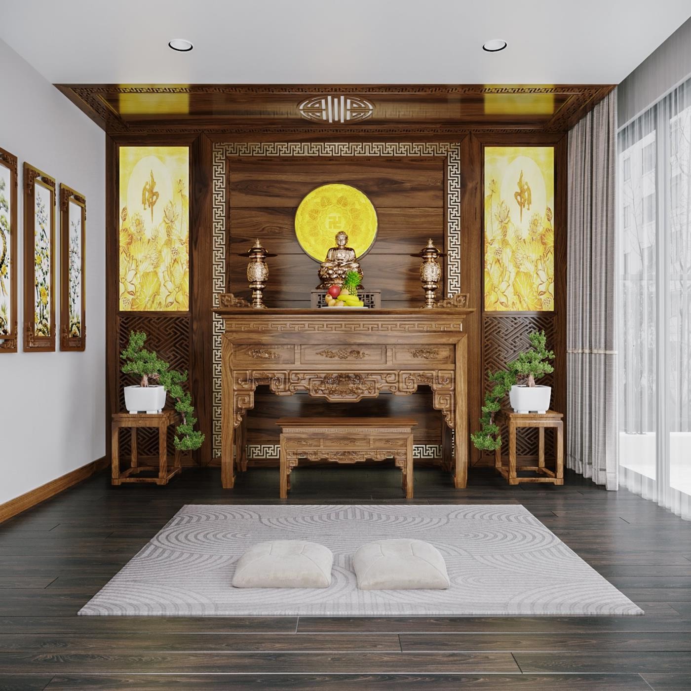 Giá bàn thờ gỗ óc chó đẹp với thiết kế chạm khắc tinh tế