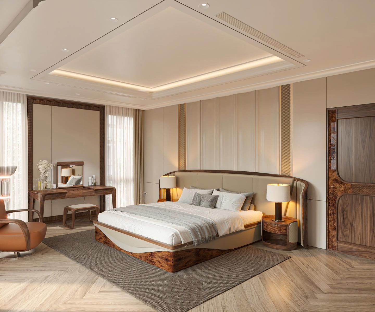 Giường gỗ óc chó hiện đại sang trọng với thiết kế tinh tế