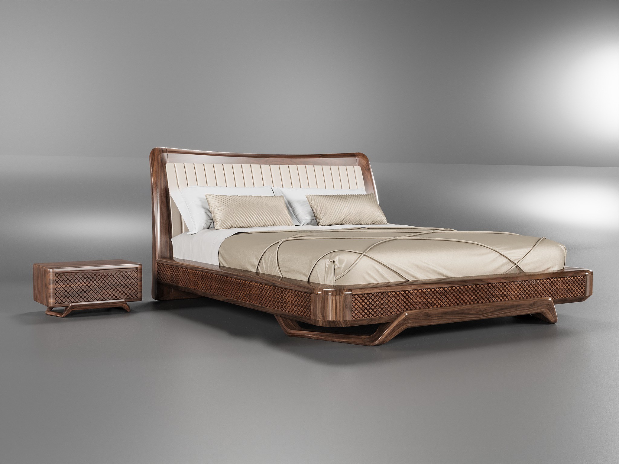 Giường ngủ gỗ óc chó đẹp với thiết kế sang trọng