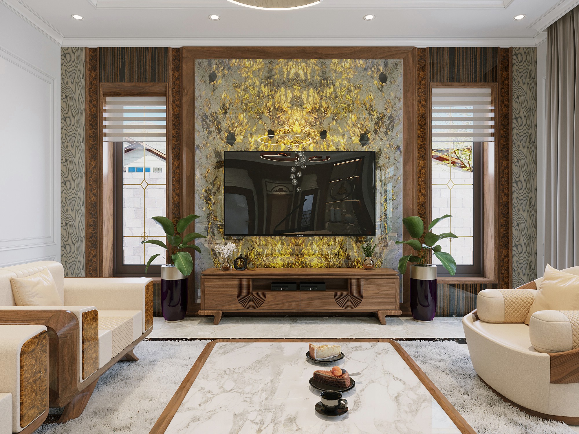 Kệ tivi đơn giản mà đẹp chất liệu gỗ óc chó dáng thấp đặt sàn