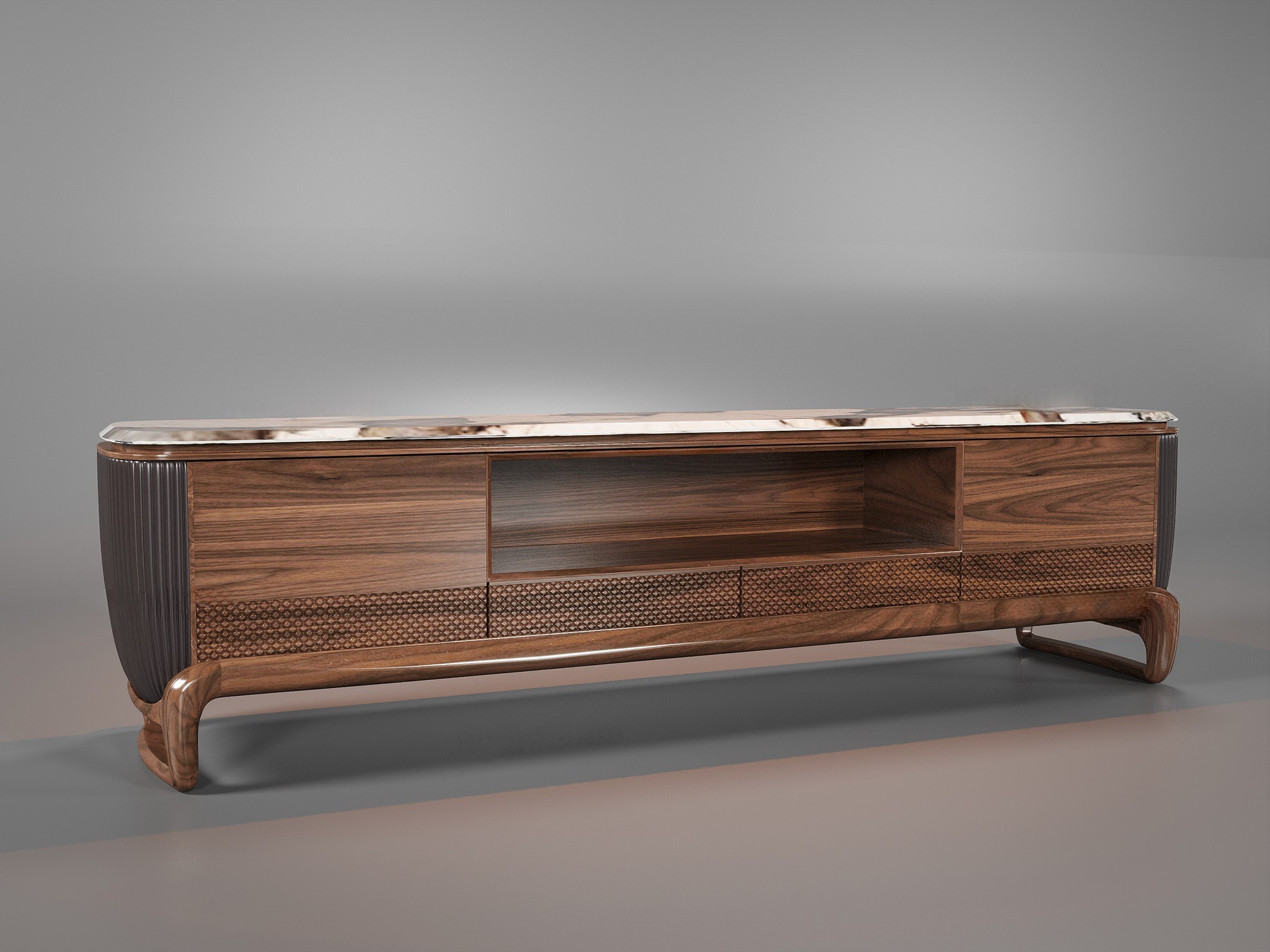 Kệ tivi gỗ óc chó đẹp với mặt đá nhân tạo sang trọng