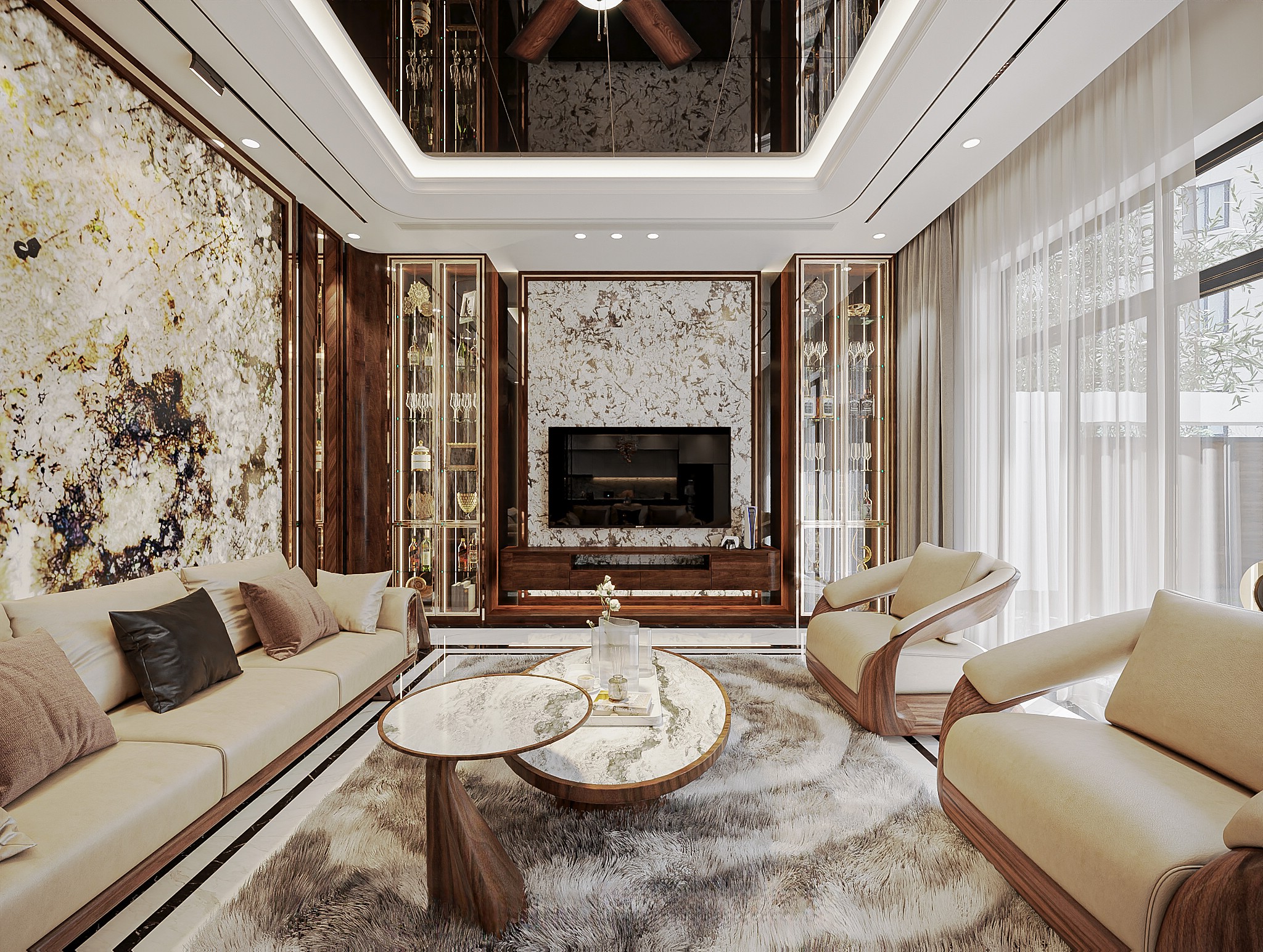 Kệ tivi kết hợp tủ rượu hiện đại gỗ tự nhiên treo tường sang trọng