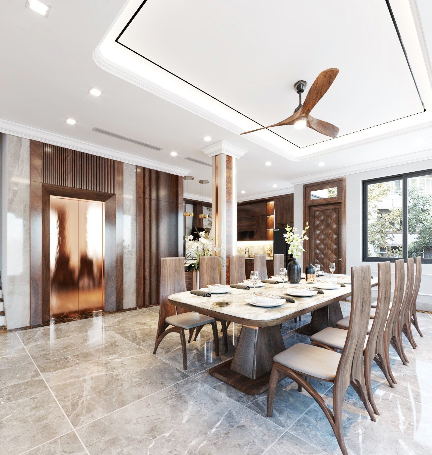 Mẫu bàn ghế ăn gỗ óc chó cao cấp sang trọng