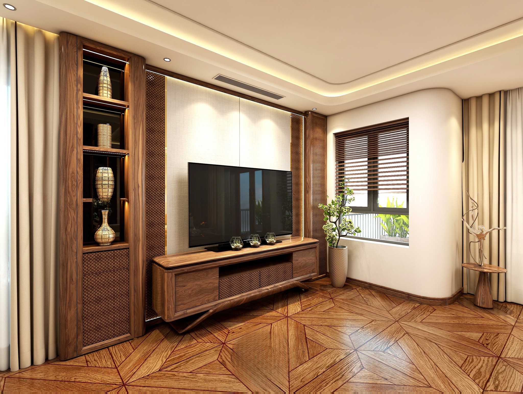 Mẫu kệ tivi gỗ óc chó sang trọng hiện đại