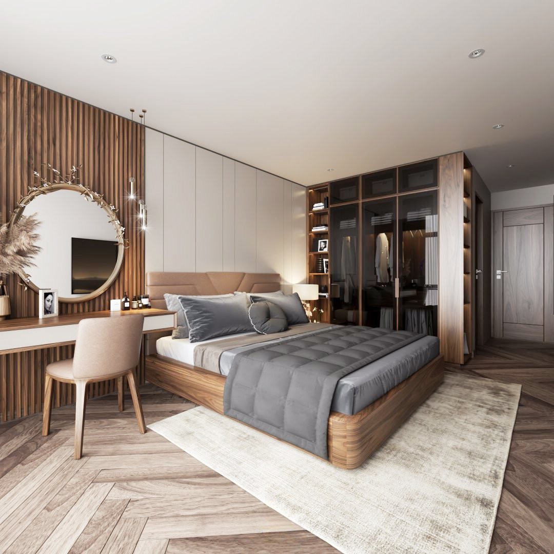 Phòng ngủ gỗ óc chó đẹp sang trọng và tinh tế