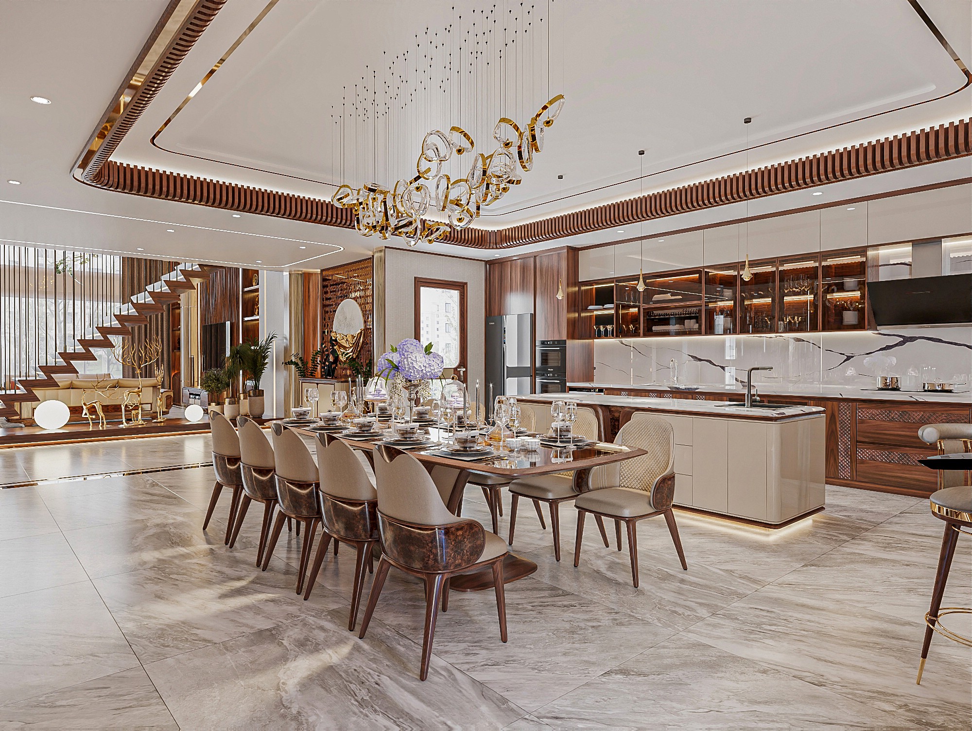 Thiết kế nội thất biệt thự gỗ óc chó sang trọng và đẳng cấp