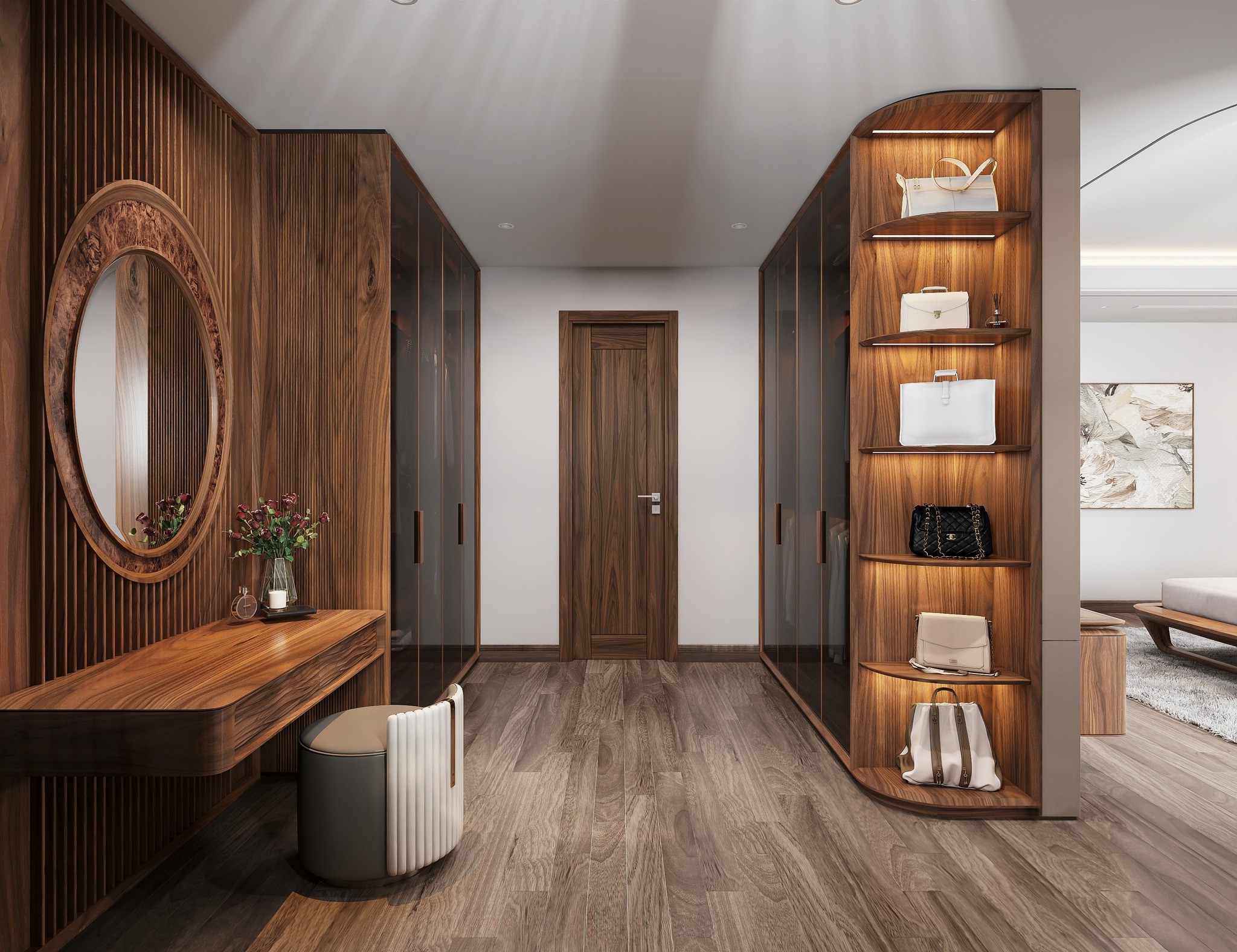 Tủ quần áo gỗ óc chó sang trọng, hiện đại